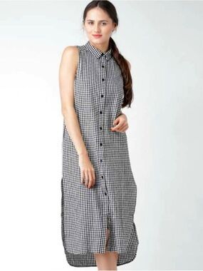 Forever 21 Black & White Plaid Button-Front Midi Dress